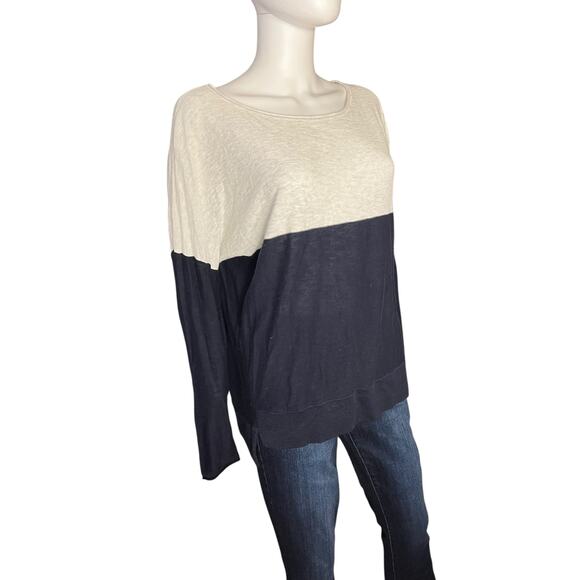 Vince 100% Cotton Navy Grey Colorblock Long Sleeve Lightweight Sweater L - Picture 2 of 6